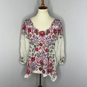 NWT Johnny Was Embroidered Leopard Rose‎ Blouse Top Tunic $275 Size: L
